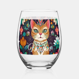 Crowned Bejewelled Cat  Wijnglas Zonder Voet
