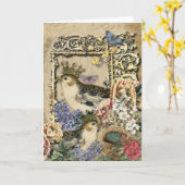 Crowned Birds -  blanco begroetingsnotitie Kaart (Gele Bloem)