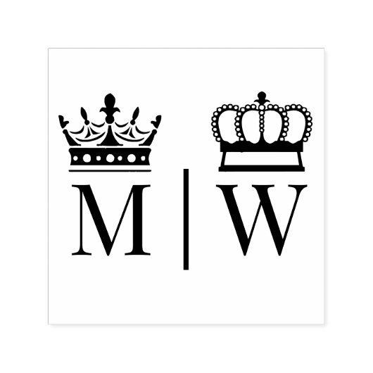 Crowned Bruid Bruidegom Trouw 2 Initiaal Monogram  Zelfinktende Stempel (Design)