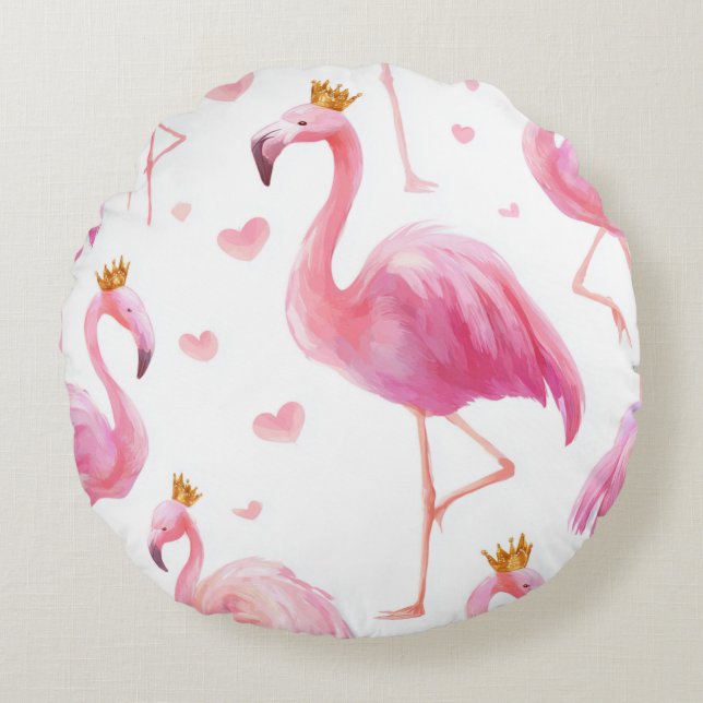 Crowned Flamingo – Luxe Island Vibes Rond Kussen (Voorkant)