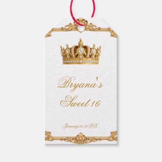 Crowned in Gold Royal Chair Birthday Party Cadeaulabel (Voorkant)