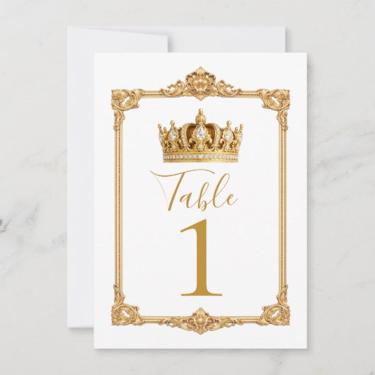 Crowned in Gold Royal Crown Table Number Kaart (Voorkant)