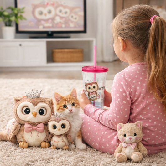 Crowned Owl with Floral Accents Acryl Drinkbeker