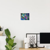 Crowned Peacock on Blue Purple Floral Poster (Thuiskantoor)