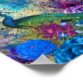 Crowned Peacock on Blue Purple Floral Poster (Hoek)