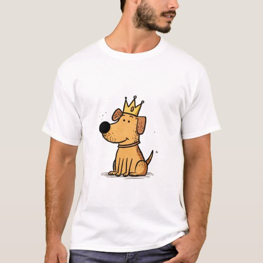 Crowned Pup – Cute Cartoon Dog King T-shirt (Voorkant)
