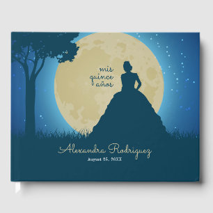 Crowned Silhouette met Moon Quinceanera Gastenboek
