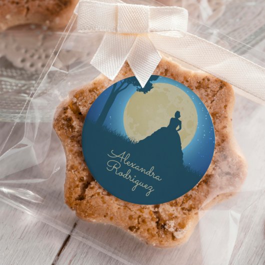 Crowned Silhouette met Moon Quinceanera Ronde Sticker