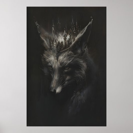 Crowned Silver Fox Art Printable, Wild Animal Wall Poster (Voorkant)
