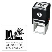 Crowned Skull, Boeken op Plank SQ Bibliotheek Naam Zelfinktende Stempel (In situ)