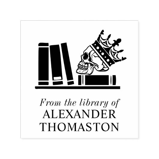 Crowned Skull, Boeken op Plank SQ Bibliotheek Naam Zelfinktende Stempel (Design)