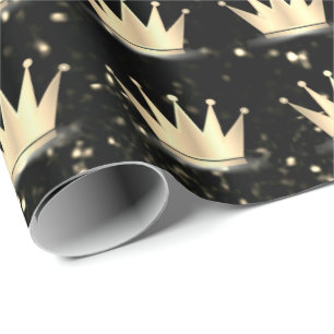 Crowns Glitter Black Sparkly Gold Champaigne Cadeaupapier
