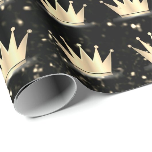 Crowns Glitter Black Sparkly Gold Champaigne Cadeaupapier (Rol Hoek)