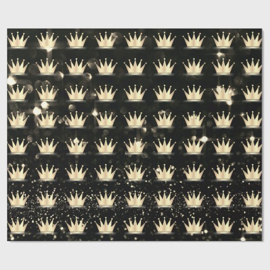Crowns Glitter Black Sparkly Gold Champaigne Lux Cadeaupapier (Vlak)