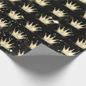 Crowns Glitter Black Sparkly Gold Champaigne Lux Cadeaupapier (Hoek)