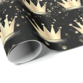 Crowns Glitter Black Sparkly Gold Champaigne Lux Cadeaupapier (Rol Hoek)