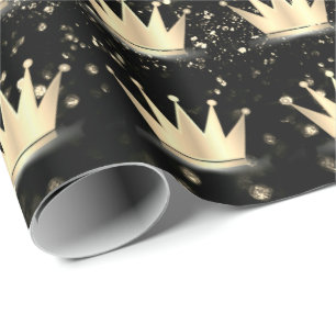 Crowns Glitter Black Sparkly Gold Champaigne Lux Cadeaupapier