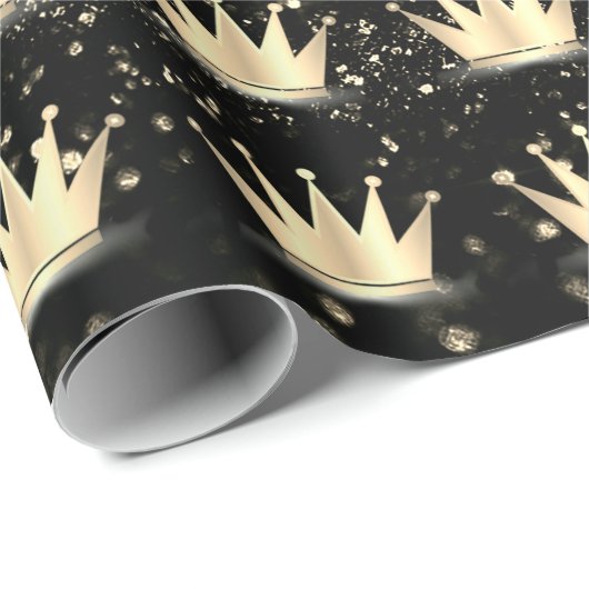 Crowns Glitter Black Sparkly Gold Champaigne Lux Cadeaupapier (Rol Hoek)