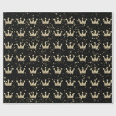 Crowns zwarte sparkly Gold Champaigne Faux Cadeaupapier (Vlak)