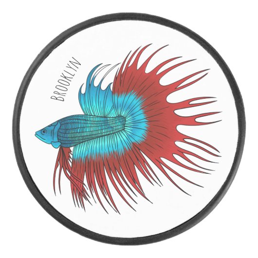 Crowntail betta fish cartoon illustration hockey puck (Voorkant)