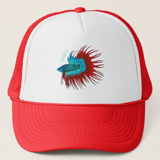 Crowntail betta fish cartoon illustration trucker pet (Voorkant)