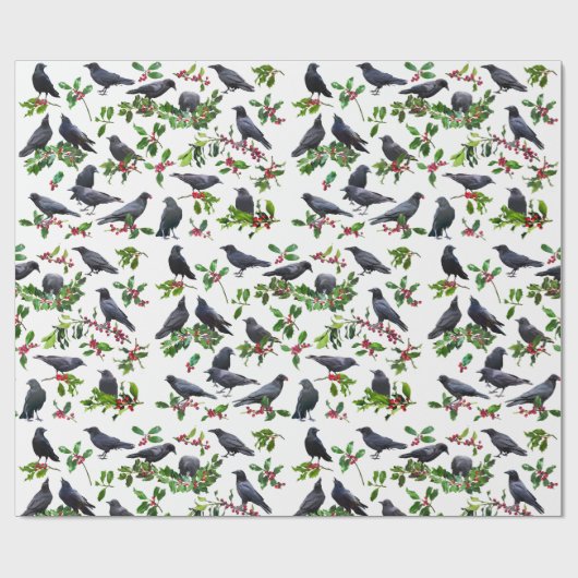 Crows Holly Wrapping Paper Cadeaupapier (Vlak)