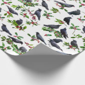 Crows Holly Wrapping Paper Cadeaupapier (Hoek)