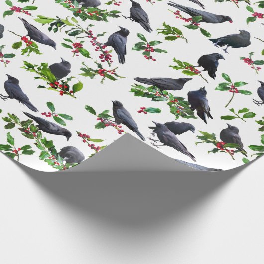 Crows Holly Wrapping Paper Cadeaupapier (Hoek)