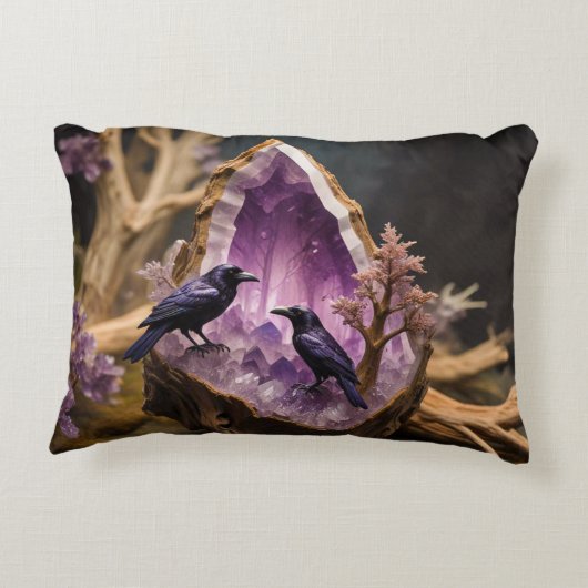 Crows Ravens Amethyst Crystal Fantasy Accent Kussen (Achterkant)