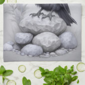 Crows Rock! Krähe Rabe mit Hut auf Steinen Theedoek (Gevouwen)