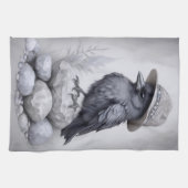 Crows Rock! Krähe Rabe mit Hut auf Steinen Theedoek (Horizontaal)