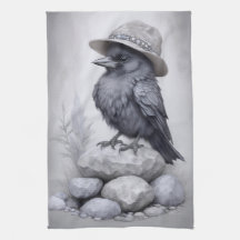 Crows Rock! Krähe Rabe mit Hut auf Steinen 