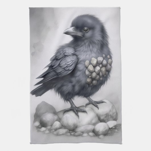 Crows Rock! Niedliche Krähe Rabe auf Steinen Theedoek (Verticaal)