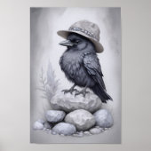 Crows Rock! Poster von Krähe mit Hut auf Steinen (Voorkant)