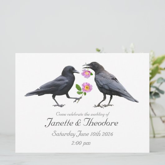 Crows Roses Wedding Invitation Kaart (Staand voorkant)