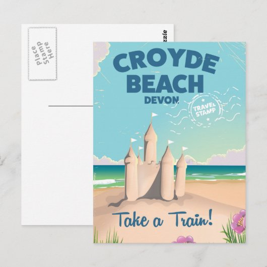 CROYDE BEACH Devon Vintage poster Briefkaart (Voorkant / Achterkant)