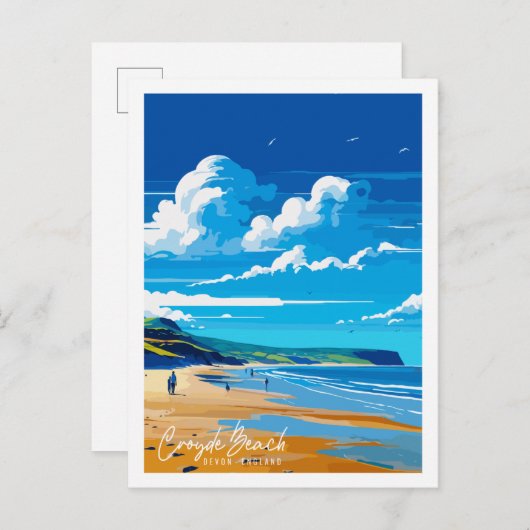Croyde Beach Devon vintage reisillustratie Briefkaart (Voorkant / Achterkant)