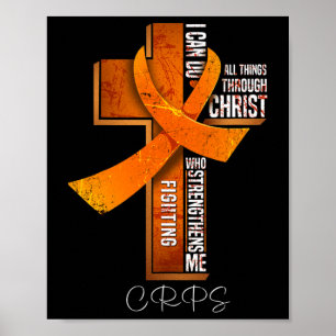 CRPS Bewustzijn Oranje Lint Christelijk Kruis Poster