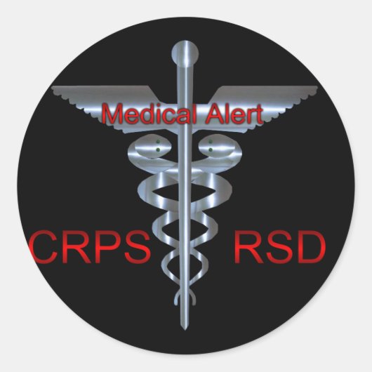 CRPS RSD Medical Alert Silver Asclepius Caduceus Ronde Sticker (Voorkant)