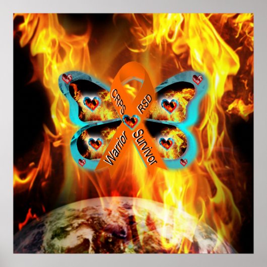 CRPS RSD Warrior Survior Ribbon Butterfly Earth Poster (Voorkant)