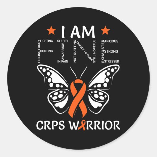 CRPS Warrior Ik Ben Fijn Oranje Lint Vlinder RSD Ronde Sticker (Voorkant)