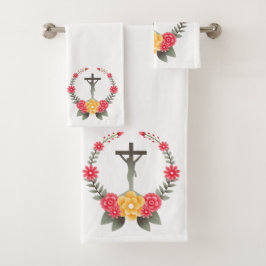 Crucifix en Flowers Bad Handdoek