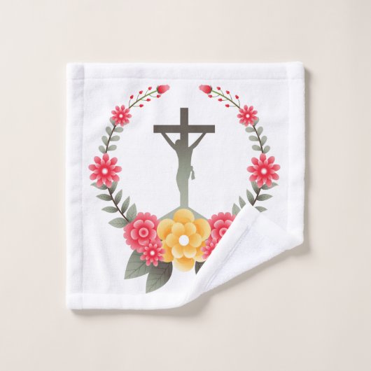 Crucifix en Flowers Bad Handdoek (Wasdoekje)