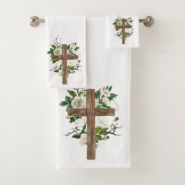 Crucifix en Flowers Bath Towel Set Bad Handdoek