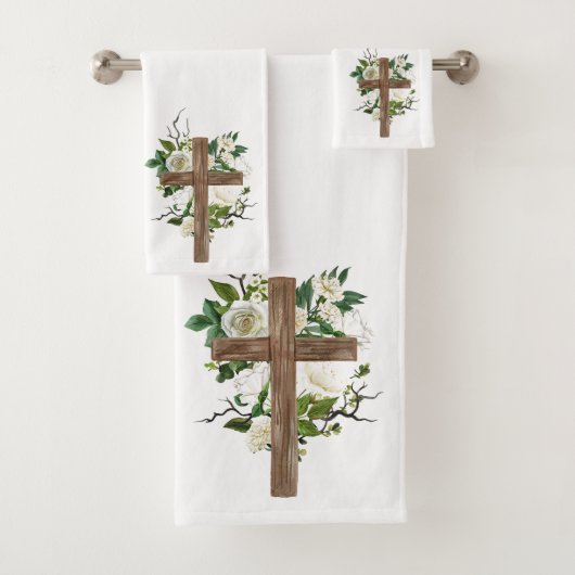 Crucifix en Flowers Bath Towel Set Bad Handdoek (Insitu)