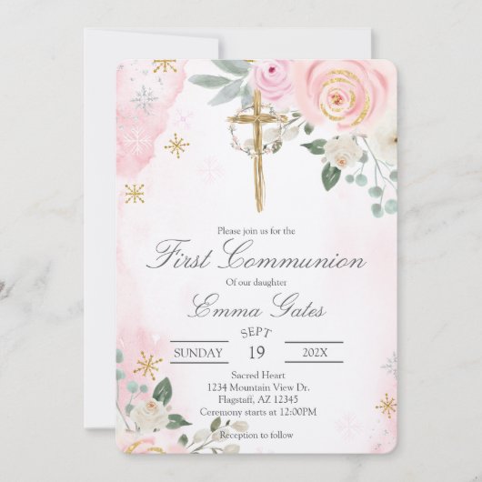 Crucifix  first communion Invitation Kaart (Voorkant)