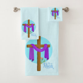 Crucifix Hij is een uit een bad bestaande doekset Handdoek