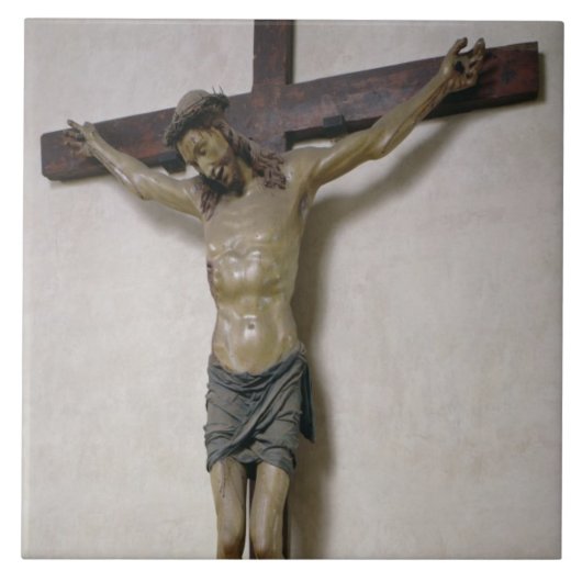 Crucifix (polychroomhout) tegeltje (Voorkant)