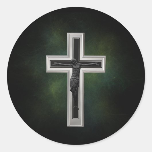 Crucifix Ronde Sticker (Voorkant)