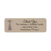 Crucifix roze bloemen dank u etiket (Voorkant)